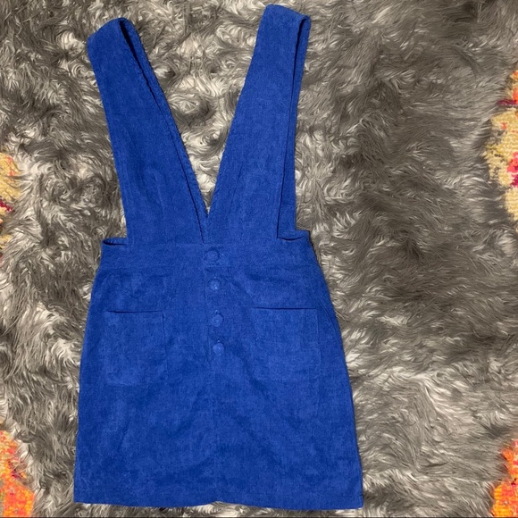 Electric Blue Pinafore Corduroy Dress. - Picture 4 of 6